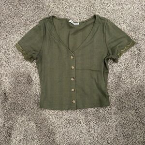 Paper Crane Forest Green Button-Down Top